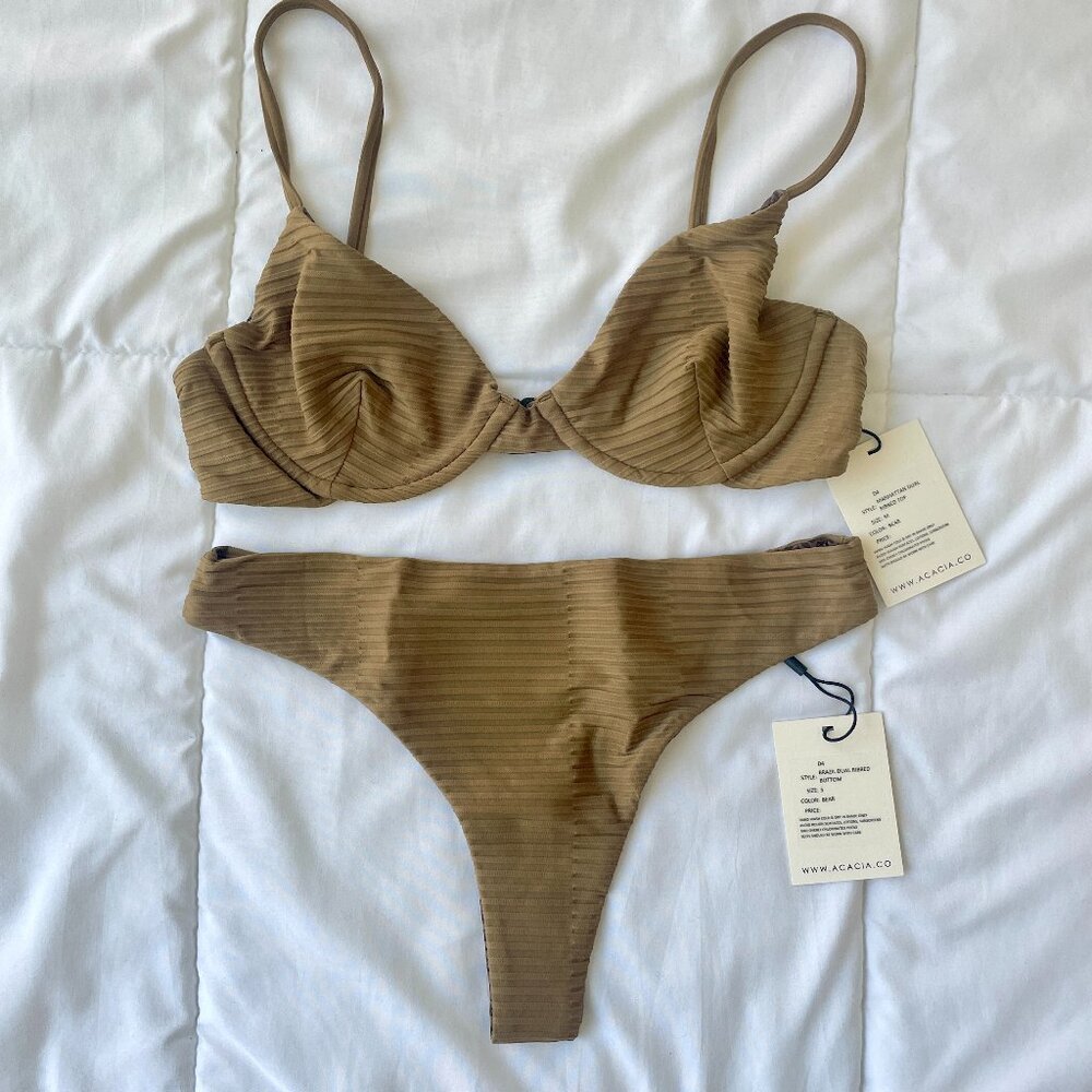 Acacia Manhattan Top (M) & Brazil Bottom (S) bikini set in Bear Dual Rib